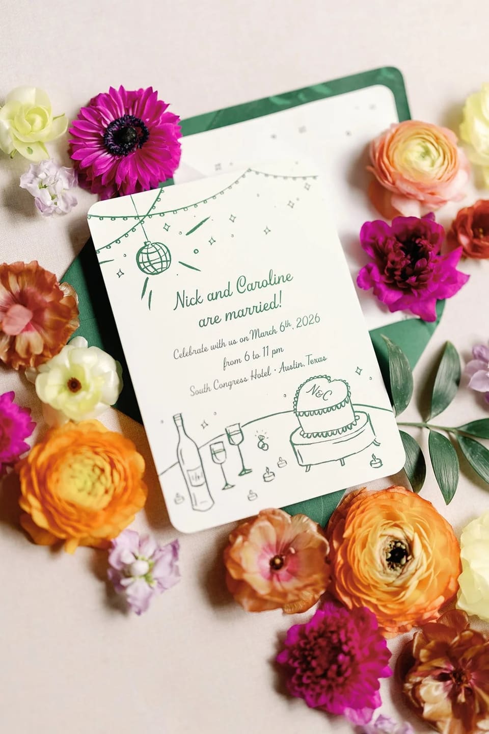 C & N at South Congress Hotel — wedding florals by Lavender & Lily Floral, Austin TX