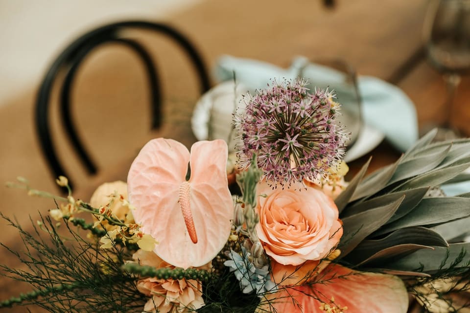 Camino Tropicals at Styled Shoot — wedding florals by Lavender & Lily Floral, Austin TX
